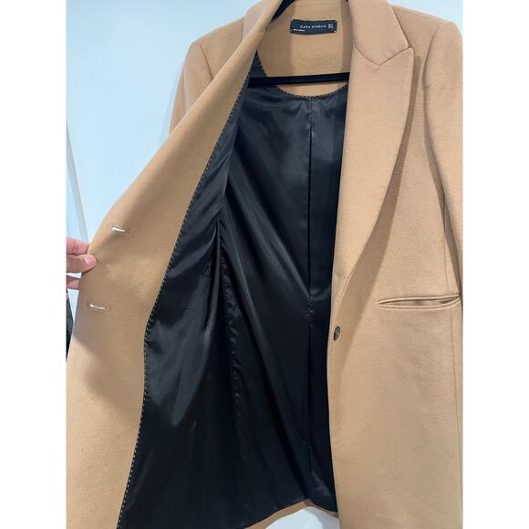 Women’s Minimalist Zara Tan Overcoat Elegant Classic Business Casual Formal S - Picture 6 of 6